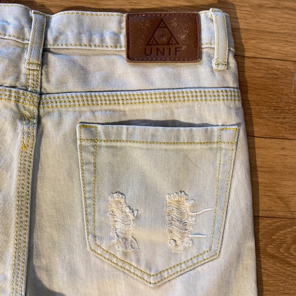 UNIF High Waist Button Up Light Wash Distressed Jeans with Ripped Knees size 26 - Picture 9 of 15